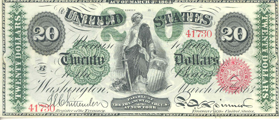 1863 $20.00.  CU.