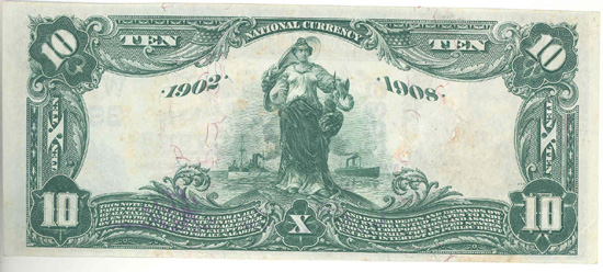 1902 $10.00. Wood River, NE Date Back Blue Seal. XF.