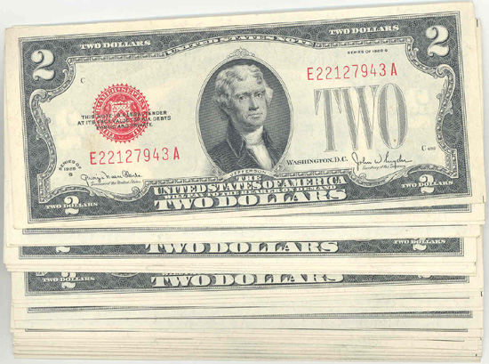 Thirty-two 1928-G $2.00.  CHCU.