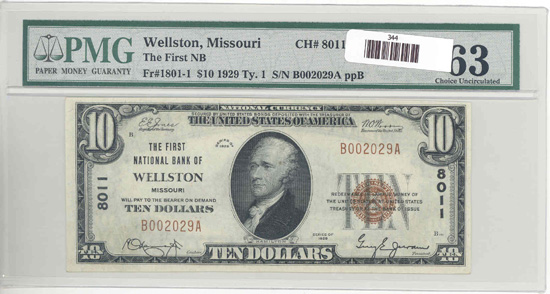 1929 $5.00. Wellston, MO Ty. 1. PMG CHCU.