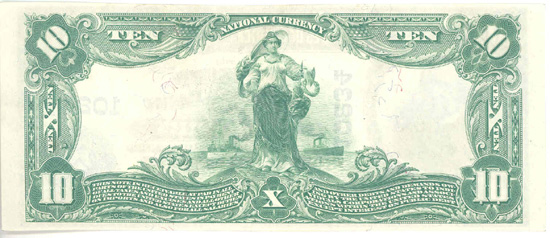 1902 $10.00. Mulberry, IN Blue Seal. XF.