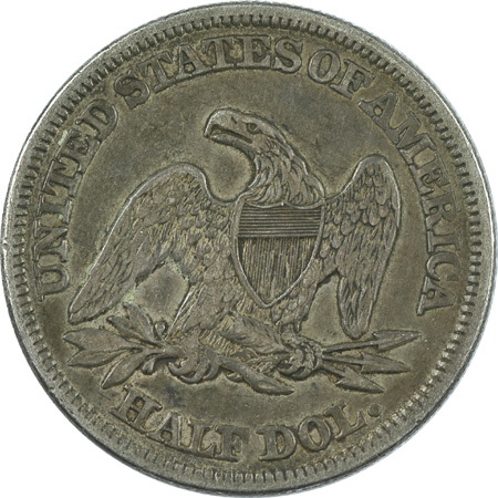 Two Seated Liberty Half Dollars.