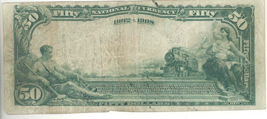 1902 $50.00. Saint Louis, MO Date Back Blue Seal. F.