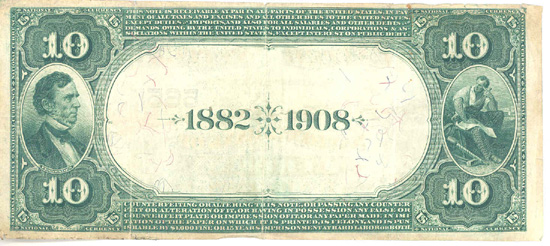 1882 $10.00. Eureka, KA Date Back. F.