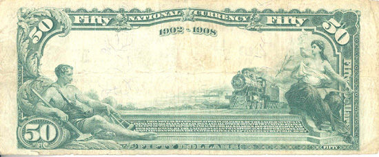 1902 $50.00. Joplin, MO Date Back Blue Seal. F.