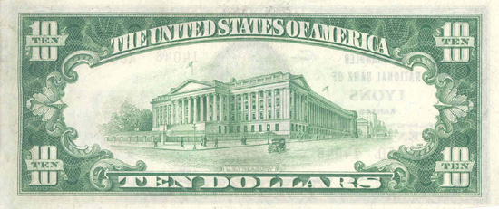 1929 $10.00. Lyons, KS Ty. 2. CHCU.