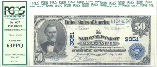 1902 $50.00. Brookville, PA Date Back Blue Seal. PCGS CHCU.