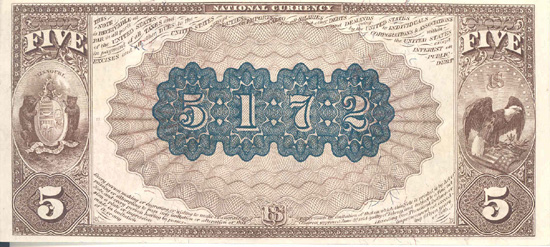 1882 $5.00. St. Louis, MO Brown Back. CHCU.