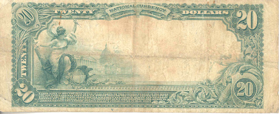 1902 $20.00. Cushing, OK Blue Seal. F.