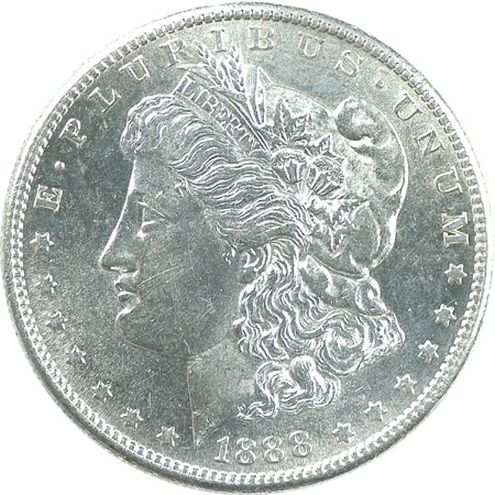 Two Morgan Silver Dollars.  AU-58.