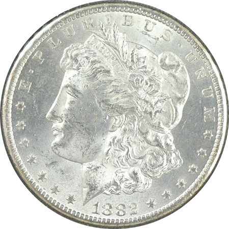 Two Morgan Silver Dollars.  MS-62.