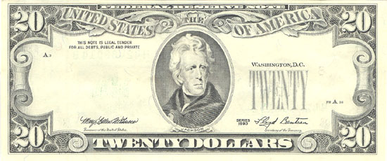 1993 $20 Federal Reserve Note St. Louis Error.  CHCU.