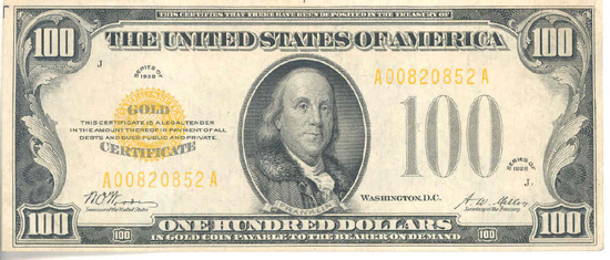 1928 $100.00.  XF.