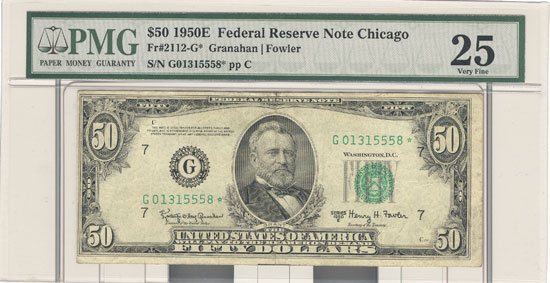 1950-E $50.00 Chicago Star.  PMG VF-25.