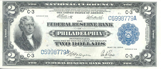 1918 $2.00 Philadelphia.  AU.
