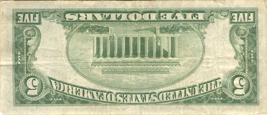1934 $5.00 St. Louis Invert Error.  F.
