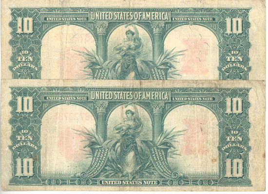 Two Sequential 1901 $10.00.  F.