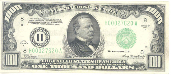 1934-A $1,000.00 St. Louis.  CU.