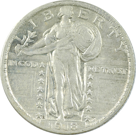 1918 P, D, and S Standing Liberty Quarters.