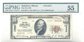 1929 $10.00. Smithton, IL Ty. 2. PMG AU-55.