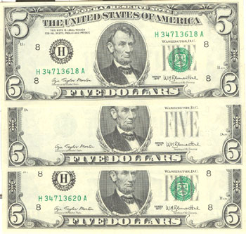 Three 1977 $5.00 St. Louis.  CHCU.