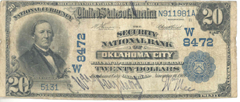 1902 $20.00. Oklahoma City, OK Date Back Blue Seal. Good/VG.