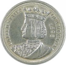 1893 Isabella Quarter. MS-60 Cleaned.