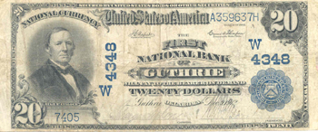 1902 $20.00. Guthrie, OK Blue Seal. F.