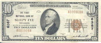 1929 $10.00. Sleepy Eye, MN Ty. 1. VF.