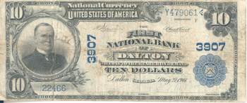1902 $10.00. Dalton, GA Blue Seal. F.