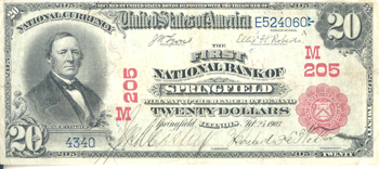 1902 $20.00. Springfield, IL Red Seal. VF.