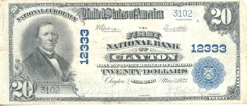 1902 $20.00. Clayton, MO Blue Seal. F.
