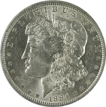 Thirty-four Morgan Silver Dollars.