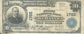 1902 $10.00. Kewanee, IL Blue Seal. F.