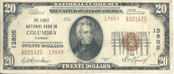1929 $20.00. Columbia, IL Ty. 2.