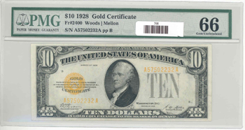 1928 $10.00.  PMG GemCU-66.