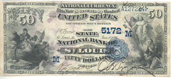 1882 $50.00. St. Louis, MO Serial# 2 Date Back. F.