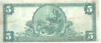 1902 $5.00. Clinton, MO Blue Seal. F.