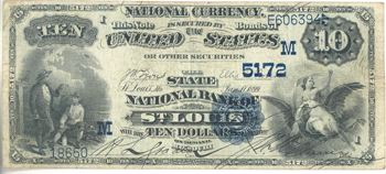 1882 $10.00. St. Louis, MO Date Back. F.