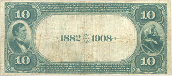 1882 $10.00. St. Louis, MO Date Back. F.