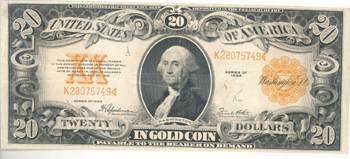 1922 $20.00.  VF.