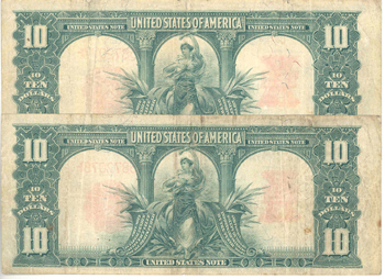 Two Sequential 1901 $10.00.  F.