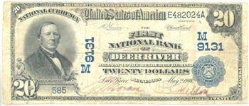 1902 $20.00. Deer River, MN Date Back Blue Seal. VG.