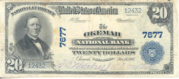 1902 $20.00. Okemah, OK Blue Seal. F.