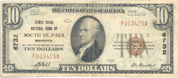 1929 $10.00. South St. Paul, MN Ty. 1. F.