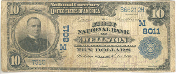 1902 $10.00. Wellston, MO Blue Seal. F.