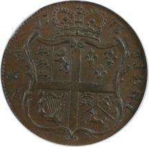 1773 Virginia Halfpenny With Period After Georgivs, Seven Harp Strings, Rarity-4. NGC MS-63 BN.