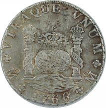 1766 Spanish Milled Dollar. XF-40.