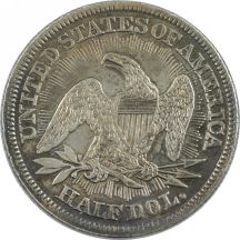 Two Seated Liberty Half Dollars.