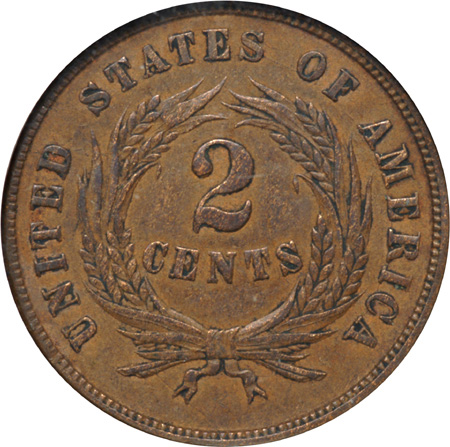 1864 Small Motto. NGC AU-53 BN.